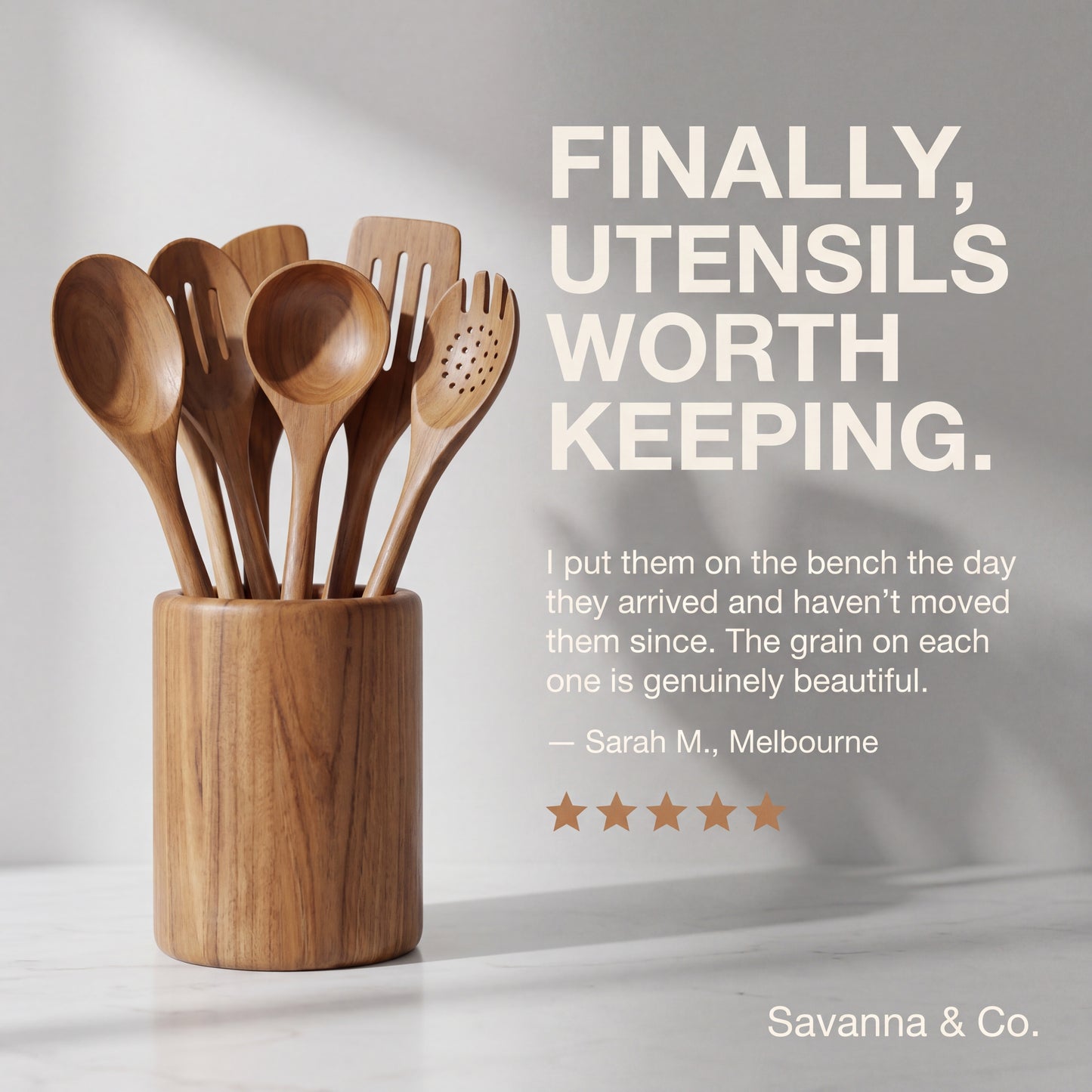 Savanna & Co. Acacia Wood Kitchen Utensil Holder