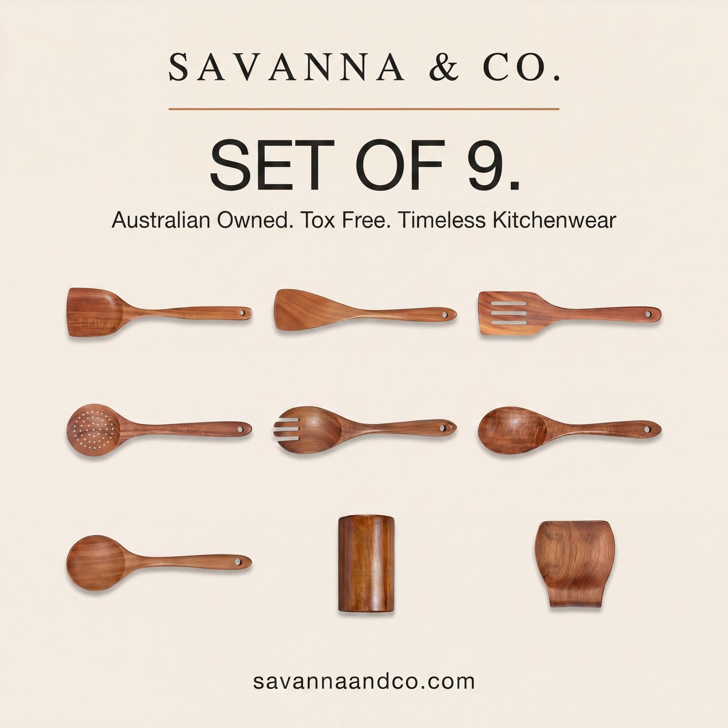Savanna & Co. Teak Utensils Set of 9