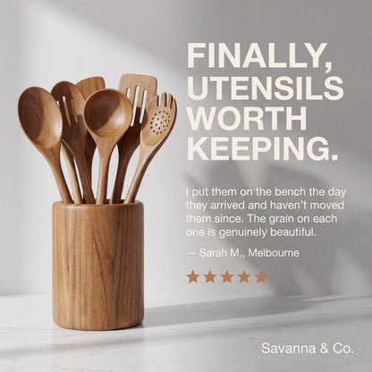 Savanna & Co. Acacia Wood Kitchen Utensil Holder
